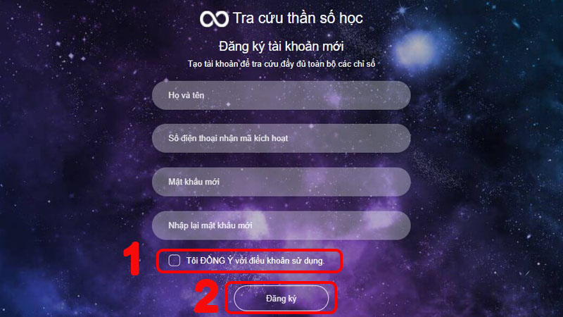 Tick vào ô TÔI ĐÔNG Ý với điều khoản sử dụng  và Nhấn Đăng ký